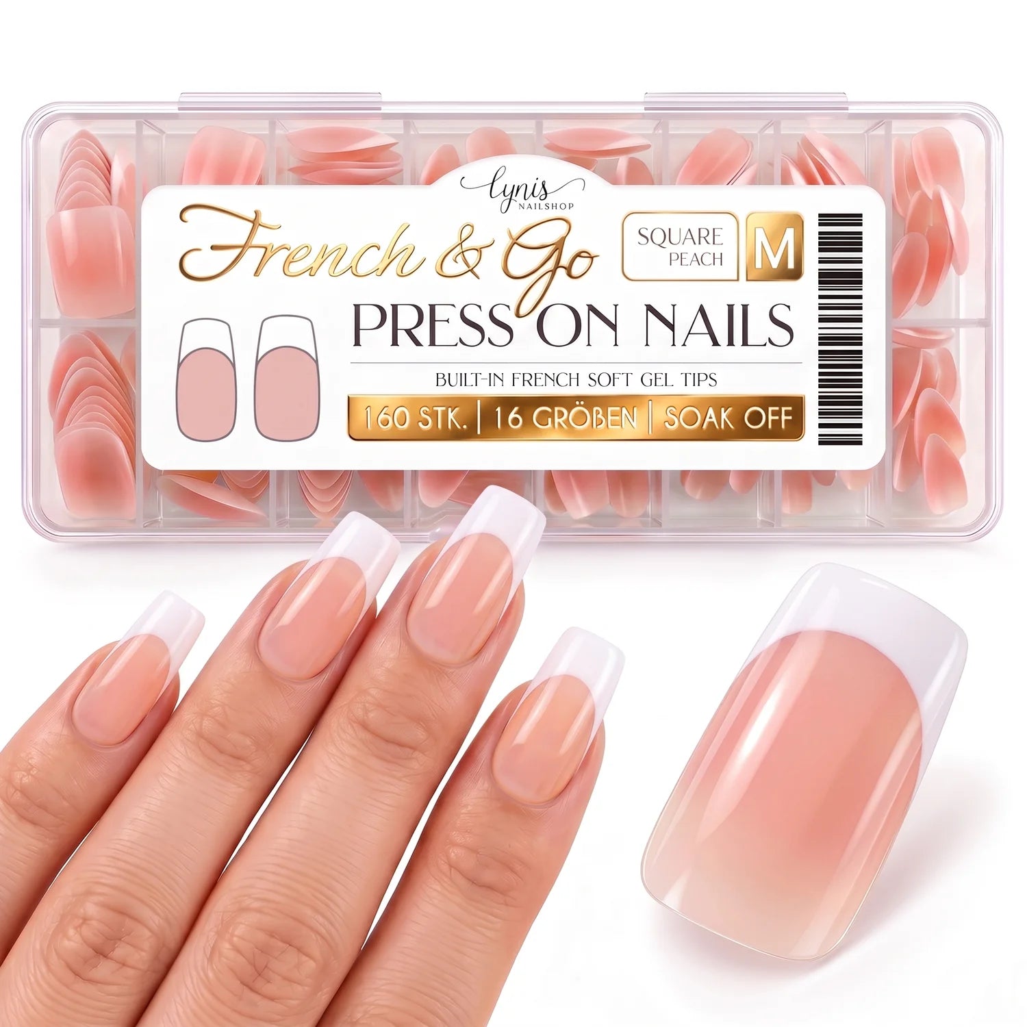 Square Peach · French & Go Pressonnails, aufdrück Nägel, click it tips, french, french tips, gelx, hidden, press on nails, press on nägel für Nägel im Nageldesign & Nagelstudios