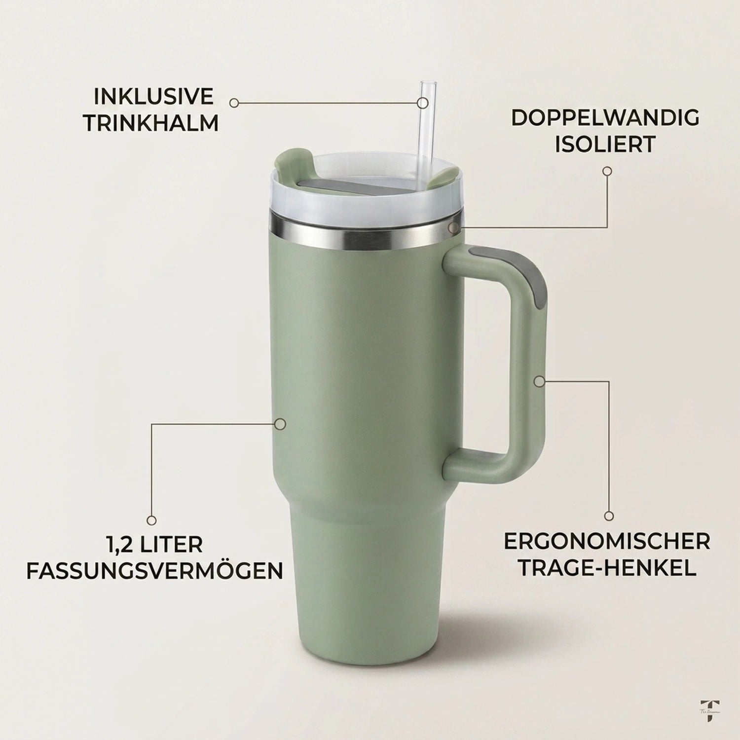 Thermobecher mit Trinkhalm · 1,2 Liter,  für Nägel im Nageldesign & Nagelstudios