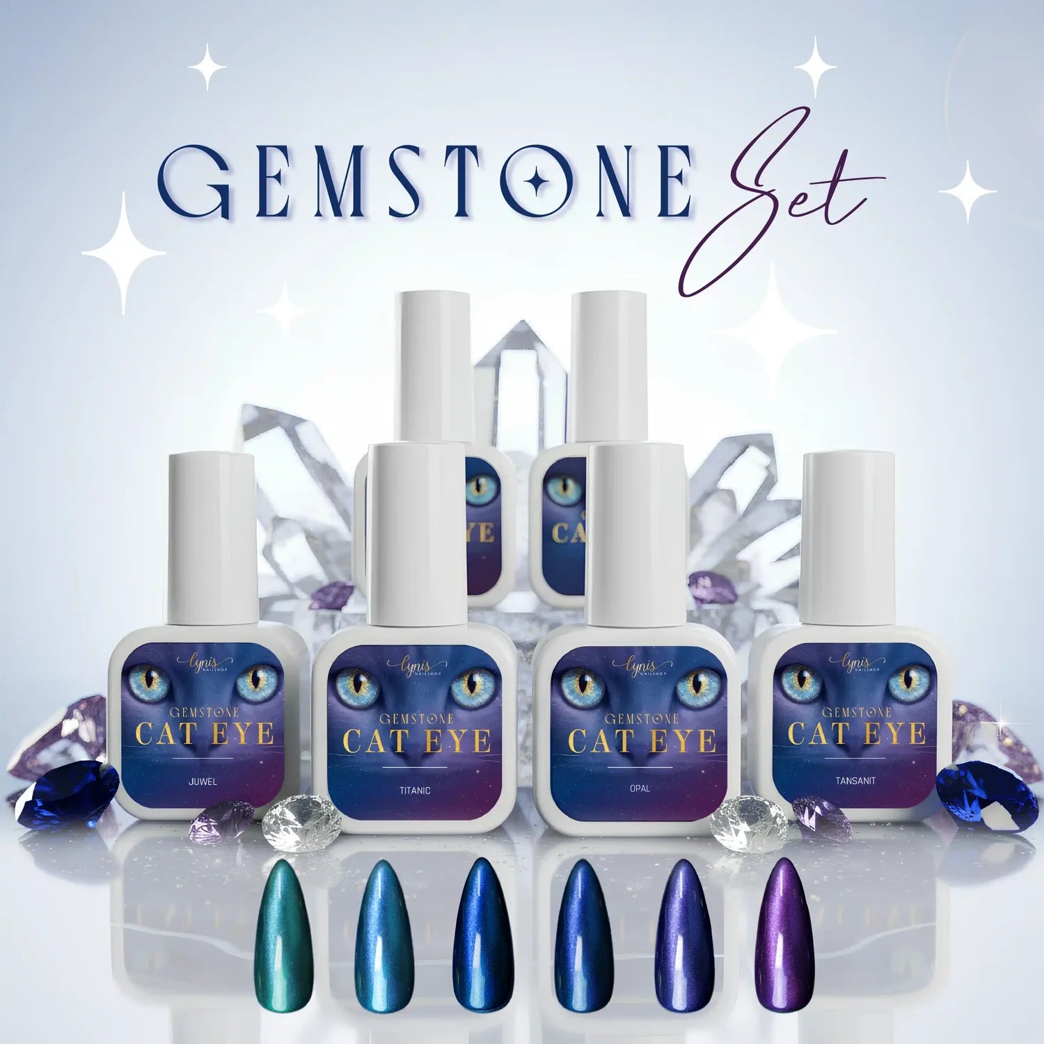 Shellac · Cat Eye Gemstone Set 10ml, Effekt Lack, gel polish, Gellack, Magnet Lack, nail polish, uv lack für Nägel im Nageldesign & Nagelstudios